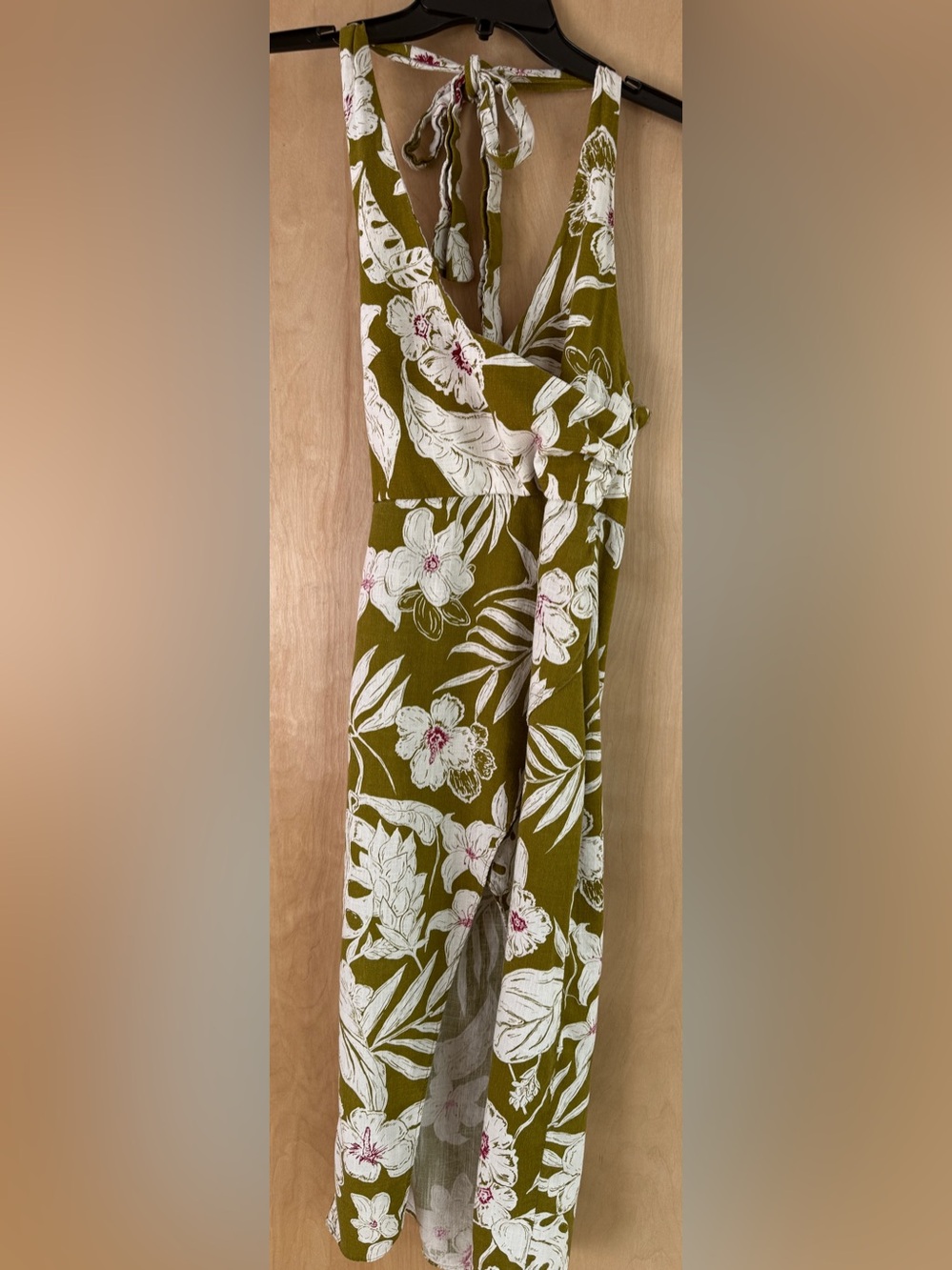 ZARA Tropical Floral Halter Midi Dress – Olive & Cream: XS - Picture 6 of 16